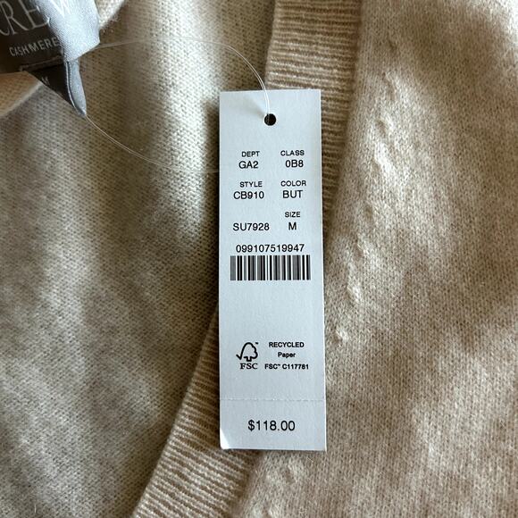 NWT J.Crew 100% Cashmere Sweater Vest Size Medium V-Neck Butter Cream Sleeveless - Picture 8 of 11